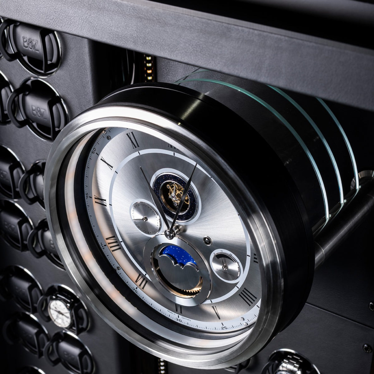 Buben & Zorweg Solitaire safe, tourbillon clock above the winders