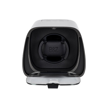 Buben & Zorweg Sphero Watch Winder, Obsidian Grey, front view with the glass cover open