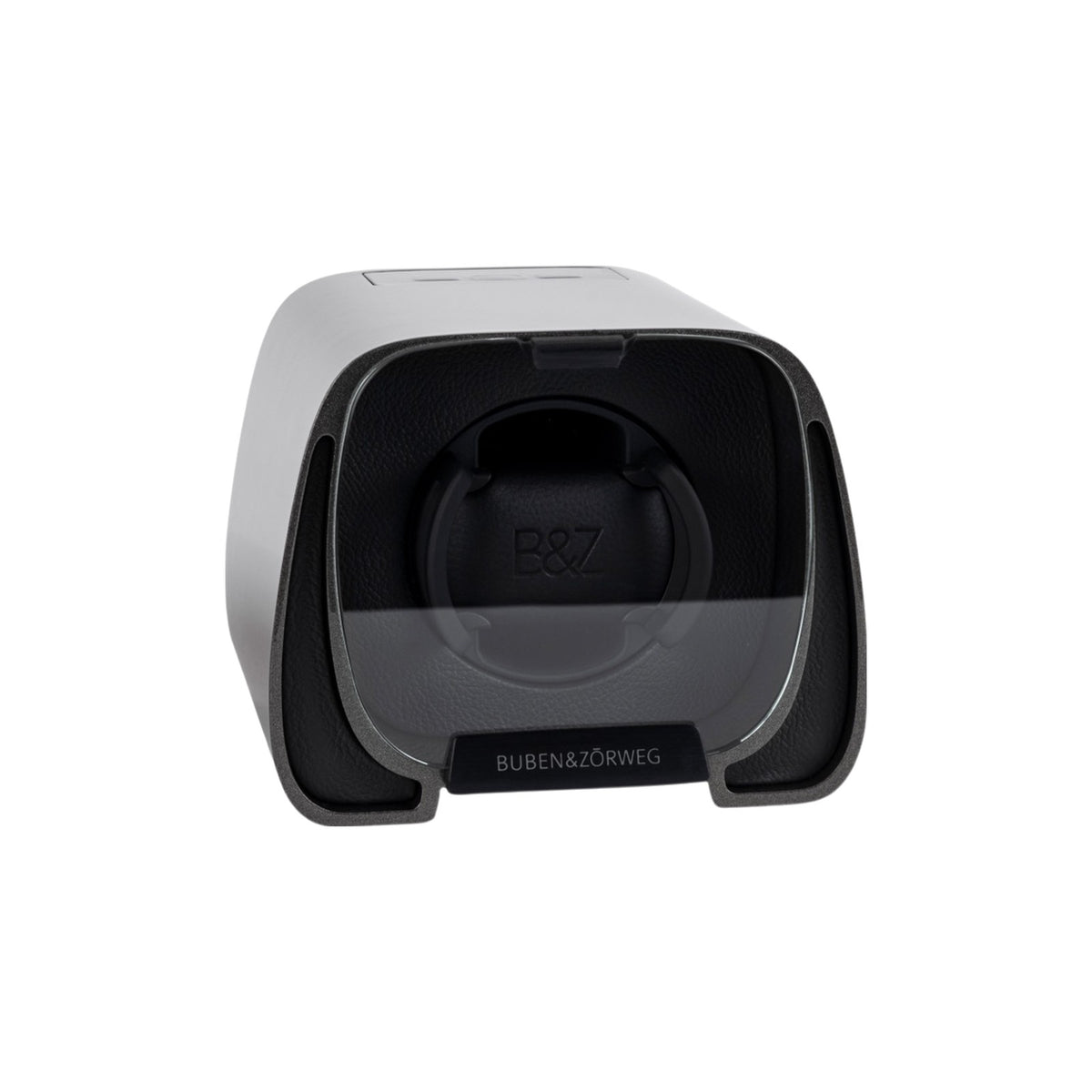 Buben & Zorweg Sphero Watch Winder, Obsidian Grey, front view with the glass cover closed