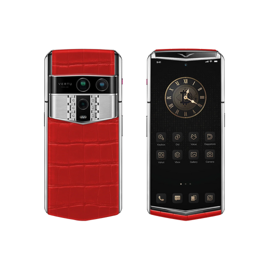VERTU AGENT Q PHONE RETRO RED ALLIGATOR SKIN, front and back, alligator leather