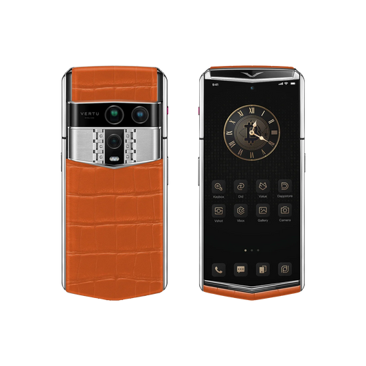 VERTU AGENT Q PHONE RADIANT PHOENIX ALLIGATOR SKIN, back and front view, alligator leather case