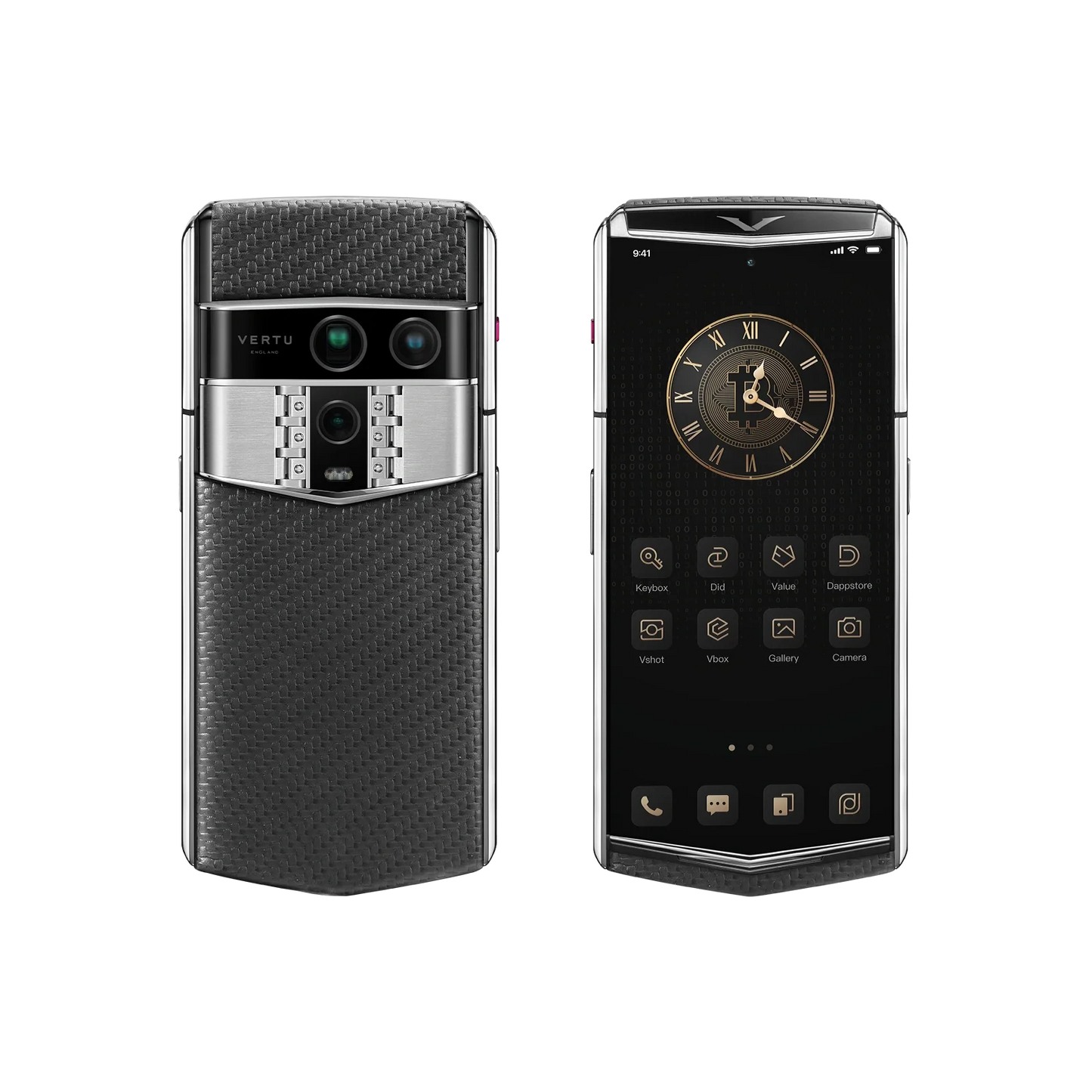 VERTU AGENT Q PHONE PATTERN CALFSKIN BLACK SILVER PLATE CARBON TEXTURE, carbon fiber case, rear panel and screen