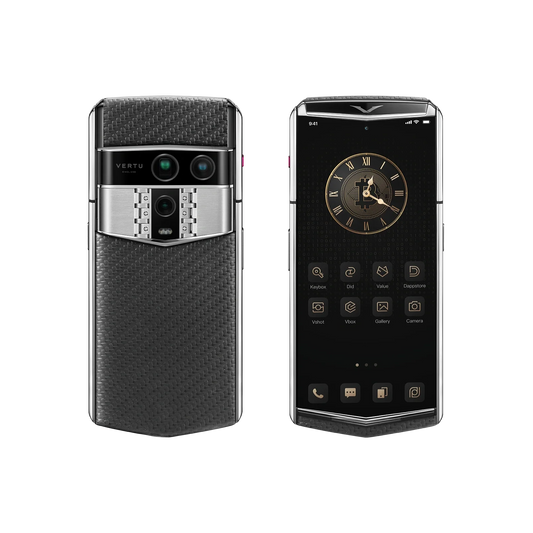 VERTU AGENT Q PHONE PATTERN CALFSKIN BLACK SILVER PLATE CARBON TEXTURE, carbon fiber case, rear panel and screen