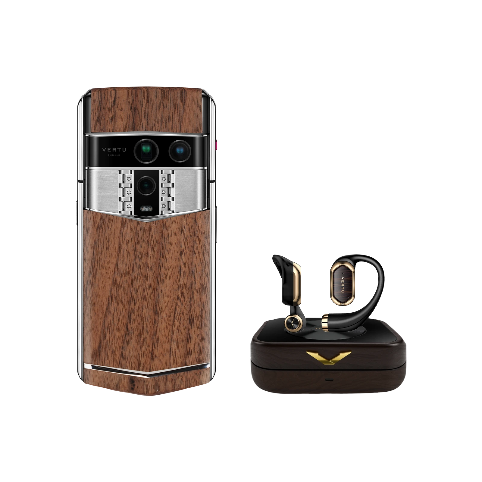 VERTU AGENT Q PHONE SOLID WALNUT, back and front view, solid black walnut case