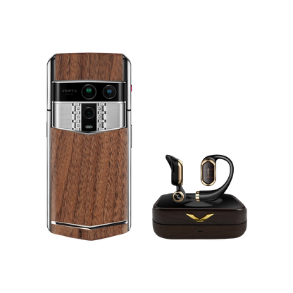 VERTU AGENT Q PHONE SOLID WALNUT, back and front view, solid black walnut case