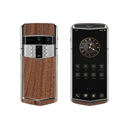 VERTU AGENT Q PHONE SOLID WALNUT, back and front view, solid black walnut case