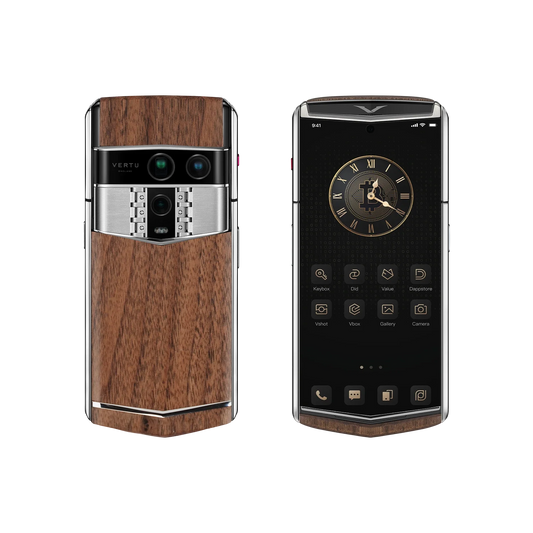VERTU AGENT Q PHONE SOLID WALNUT, back and front view, solid black walnut case