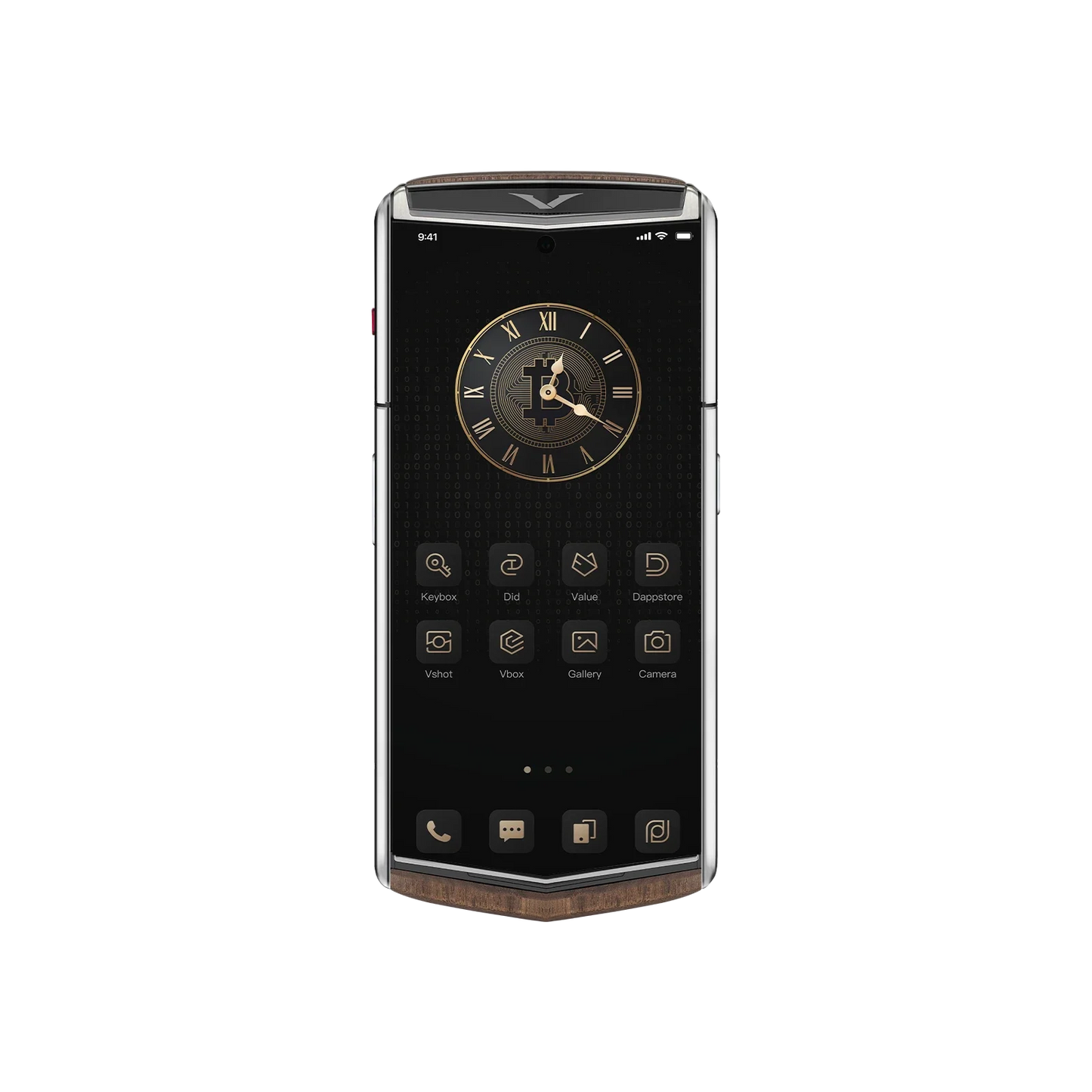 VERTU AGENT Q PHONE SOLID WALNUT, back and front view, solid black walnut case