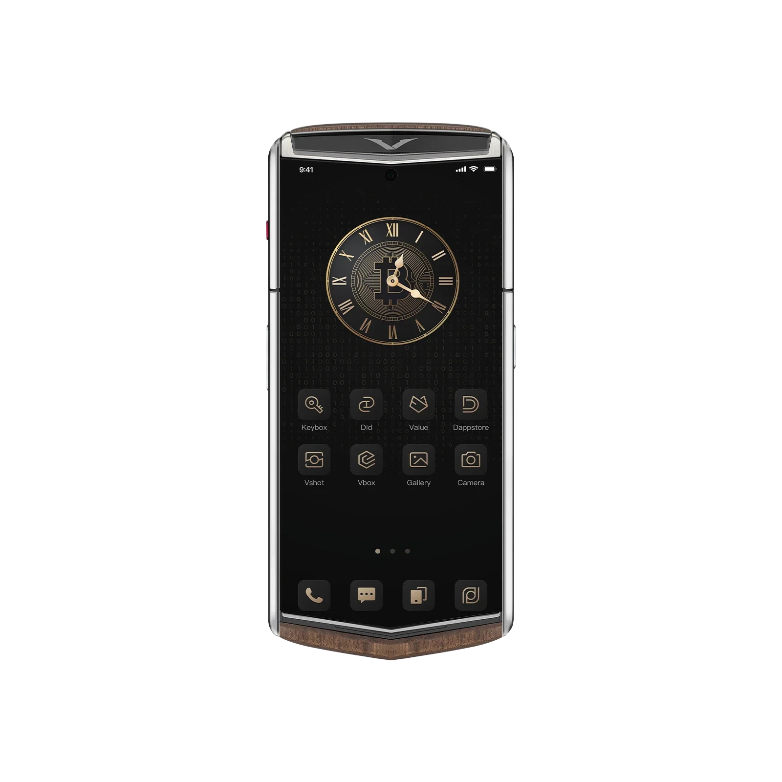 VERTU AGENT Q PHONE SOLID WALNUT, back and front view, solid black walnut case
