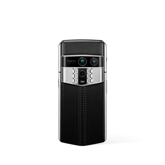 VERTU AGENT Q PHONE STITCHED BLACK CALFSKIN, calf leather case, rear panel and screen