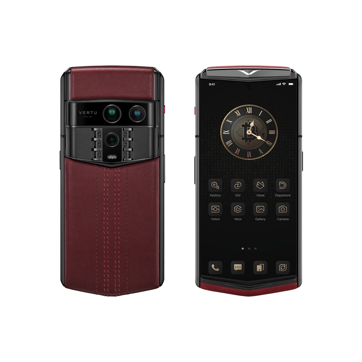 VERTU AGENT Q PHONE STITCHED BLACK CALFSKIN, calf leather case, rear panel and screen
