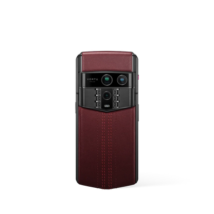 VERTU AGENT Q PHONE STITCHED WINE RED CALFSKIN with calf leather, back panel with the screen alongside