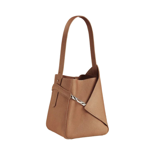 VERTU FOLDED V CATENA BUCKET BAG CARAMEL BROWN, view 1