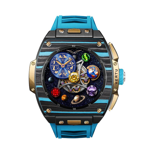 VERTU GRAND WATCH BESPOKE GOLD BLACK AND BLUE CARBON FIBRE, view 1