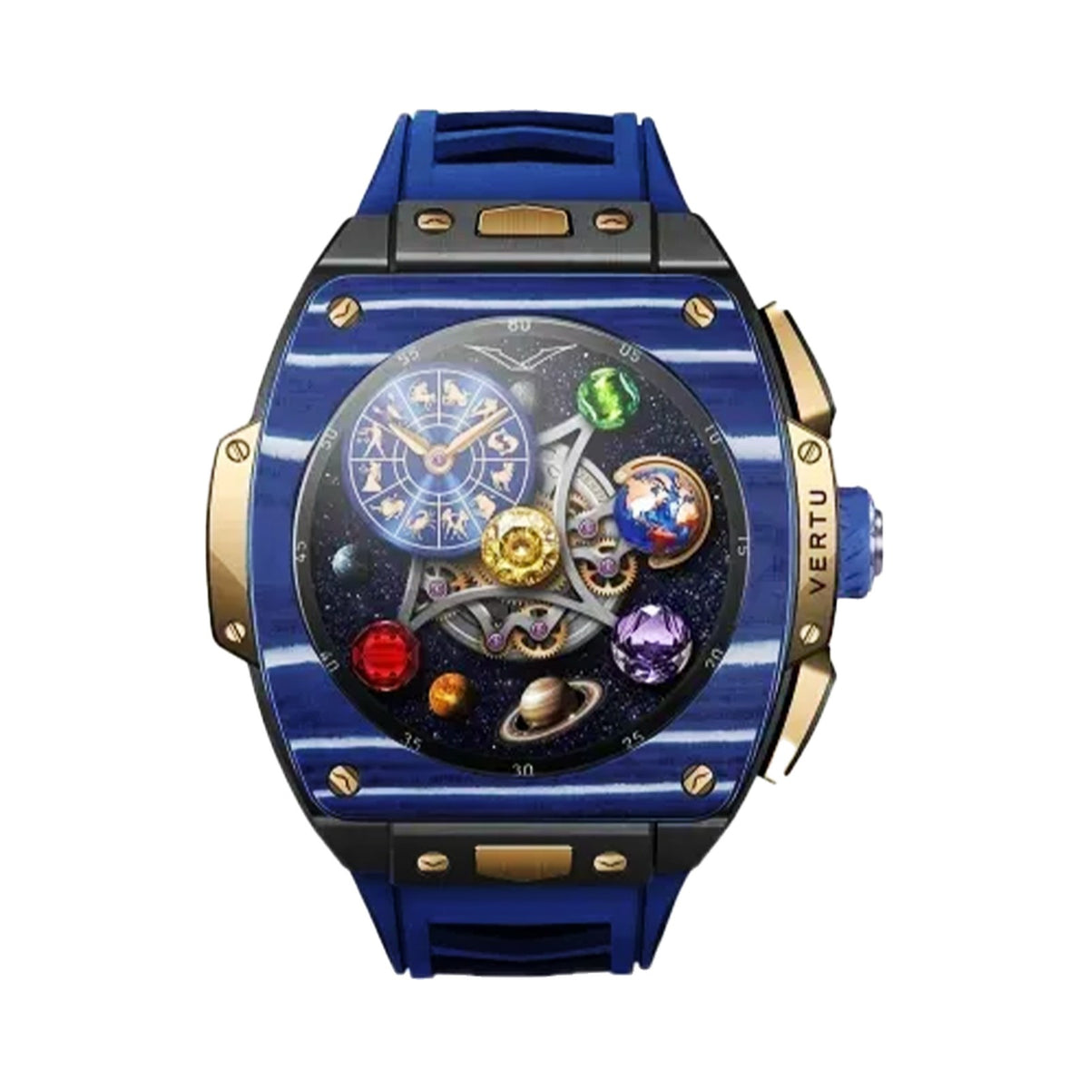 VERTU GRAND WATCH BESPOKE GOLD BLUE AND WHITE CARBON FIBRE, view 1