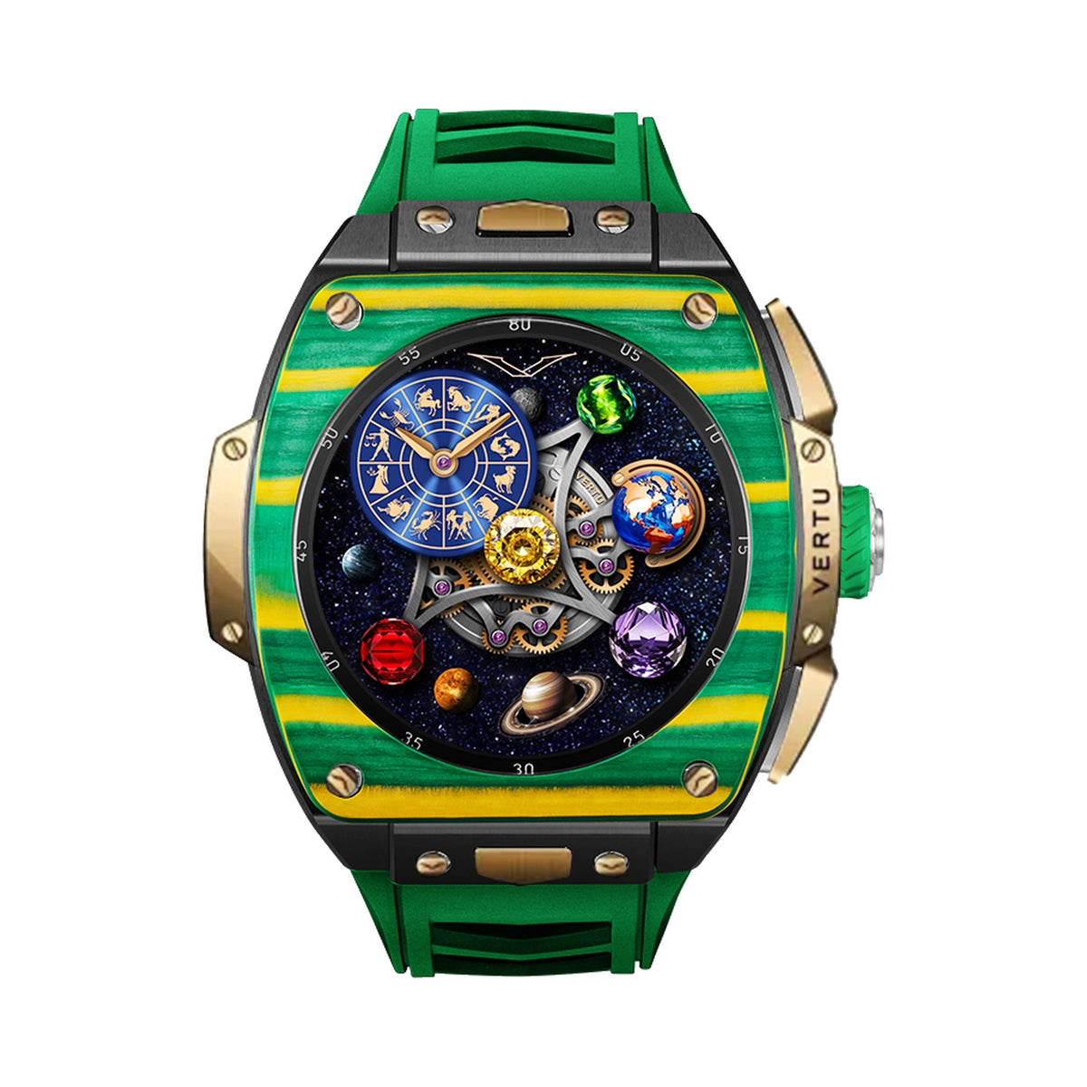 VERTU GRAND WATCH BESPOKE GOLD YELLOW AND GREEN CARBON FIBRE, view 1