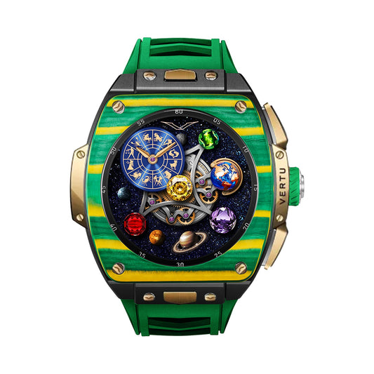VERTU GRAND WATCH BESPOKE GOLD YELLOW AND GREEN CARBON FIBRE, view 1