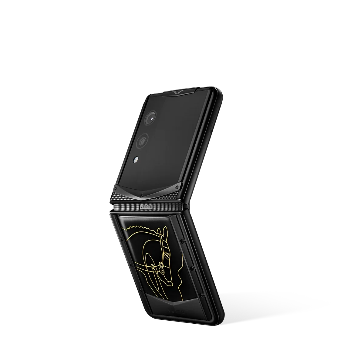 VERTU QUANTUM FLIP PHONE THE 2026 CHINESE ZODIAC EDITION ONYX BLACK AGATE, front and back, hand-polished agate case