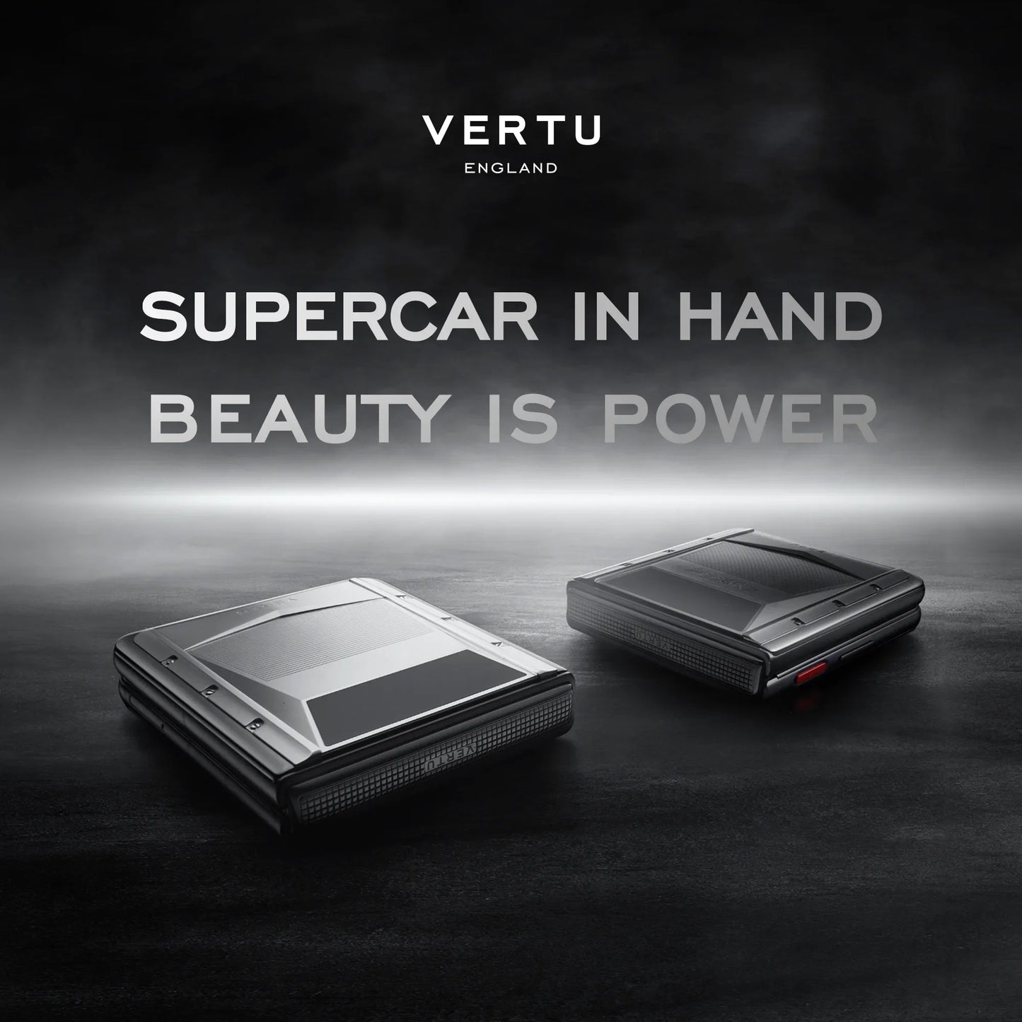 VERTU QUANTUM FLIP PHONE THE 2026 CHINESE ZODIAC EDITION PHOENIX FLAME AGATE, shown from the back and the front