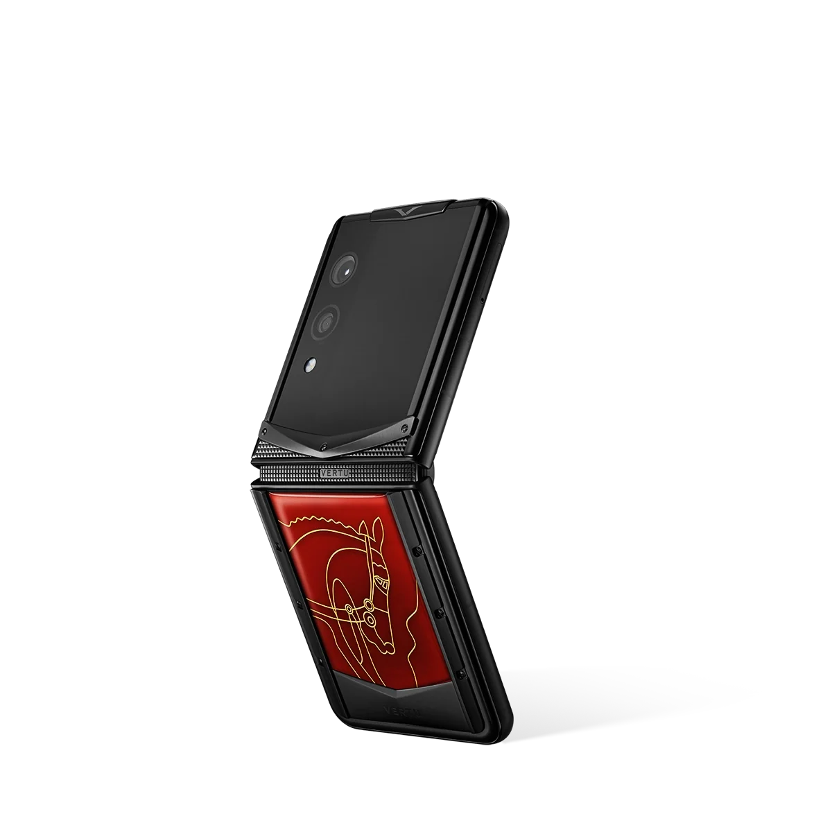 VERTU QUANTUM FLIP PHONE THE 2026 CHINESE ZODIAC EDITION PHOENIX FLAME AGATE, hand-polished agate case, back and front view