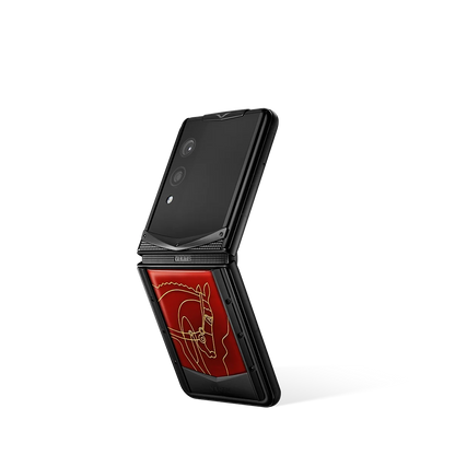 VERTU QUANTUM FLIP PHONE THE 2026 CHINESE ZODIAC EDITION PHOENIX FLAME AGATE, hand-polished agate case, back and front view