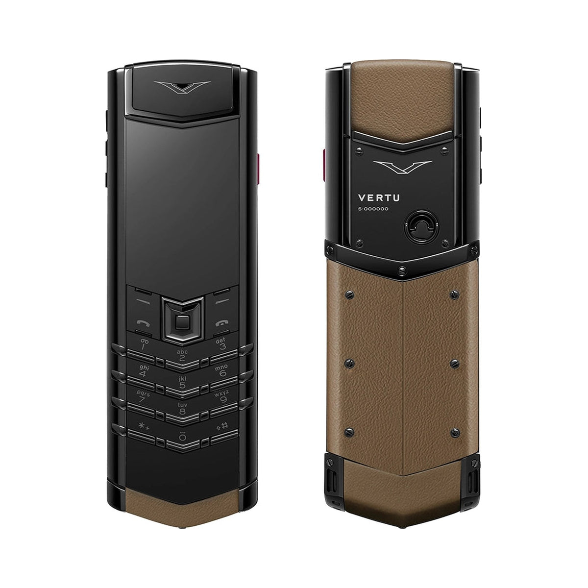 VERTU SIGNATURE S+ PHONE BLACK STEEL KHAKI BROWN CALFSKIN, view 2