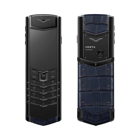 VERTU SIGNATURE S+ PHONE BLACK STEEL NAVY BLUE ALLIGATOR SKIN, view 2