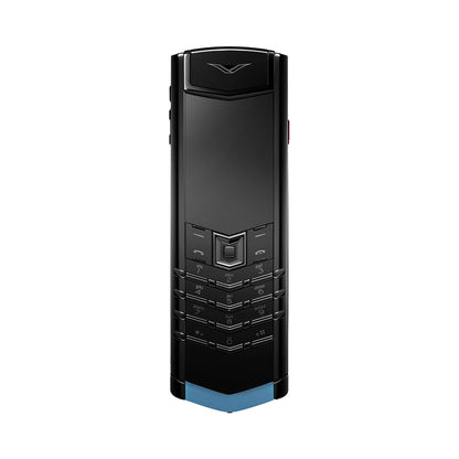 VERTU SIGNATURE S+ PHONE BLACK STEEL POWDER BLUE CALFSKIN, view 1
