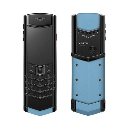 VERTU SIGNATURE S+ PHONE BLACK STEEL POWDER BLUE CALFSKIN, view 2