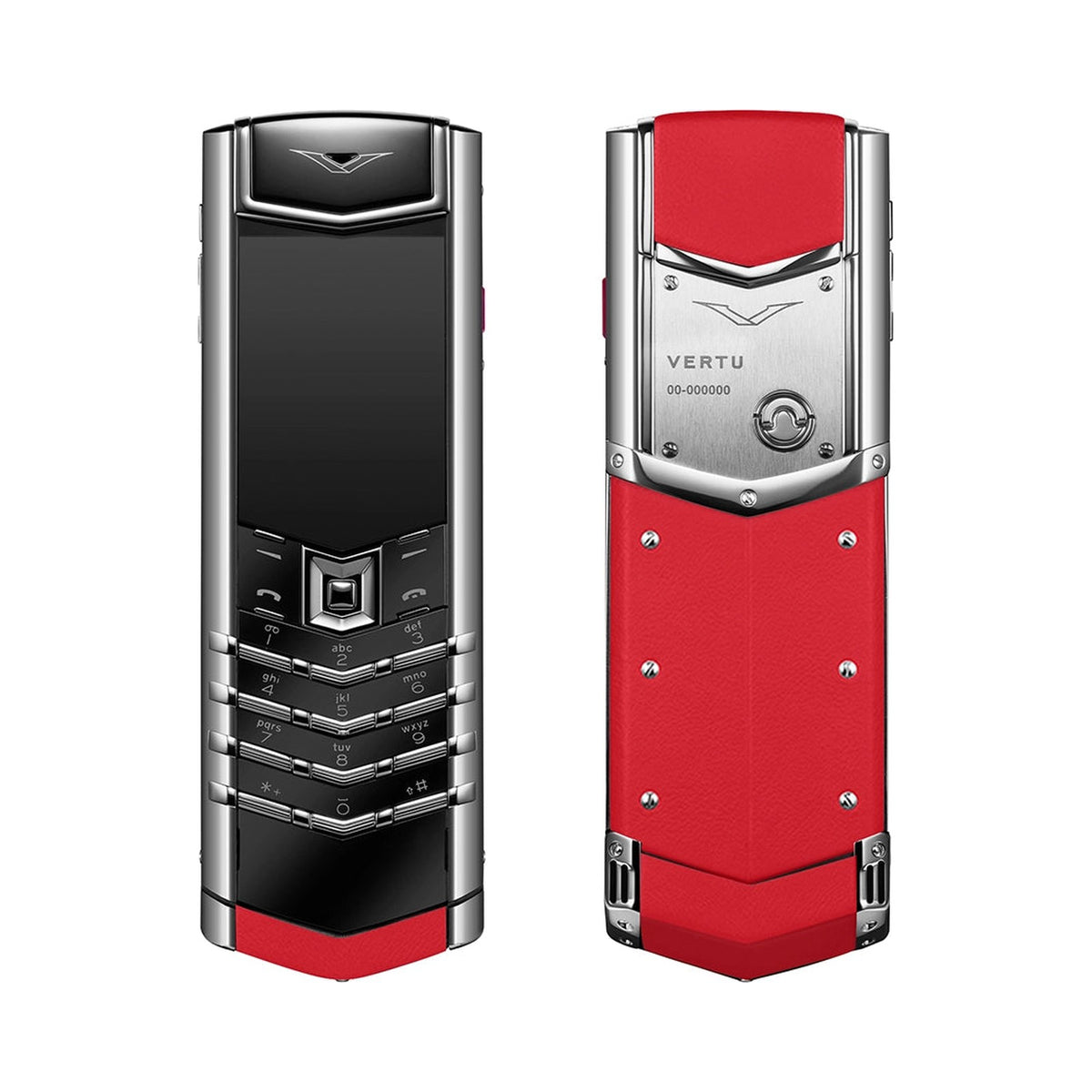 VERTU SIGNATURE S+ PHONE WHITE STEEL RASPBERRY RED CALFSKIN, view 2