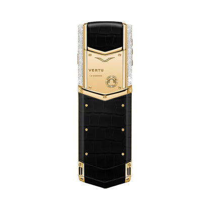 VERTU SIGNATURE V PHONE BESPOKE GOLD AND DIAMOND BLACK ALLIGATOR SKIN, view 2