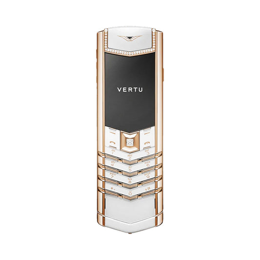VERTU SIGNATURE V PHONE BESPOKE GOLD AND DIAMOND WHITE ALLIGATOR SKIN, view 1