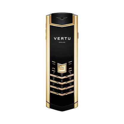 VERTU SIGNATURE V PHONE BESPOKE GOLD PURE BLACK CALFSKIN, view 1