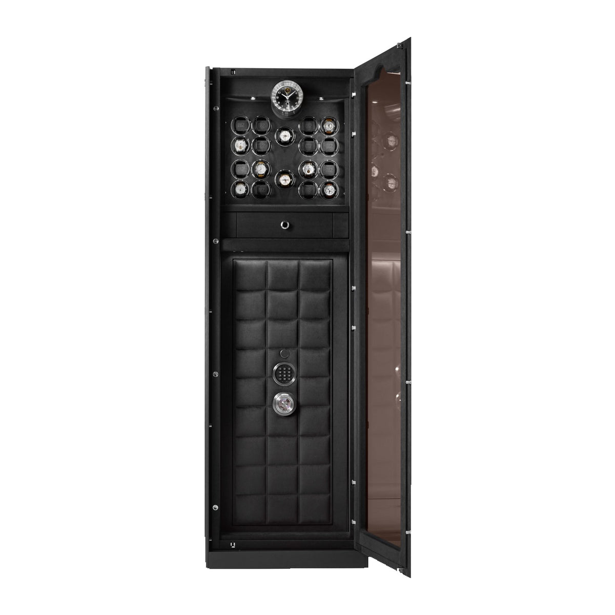 Buben & Zorweg Vision Inbuilt safe, open door with the Time Mover winders and the integrated safe