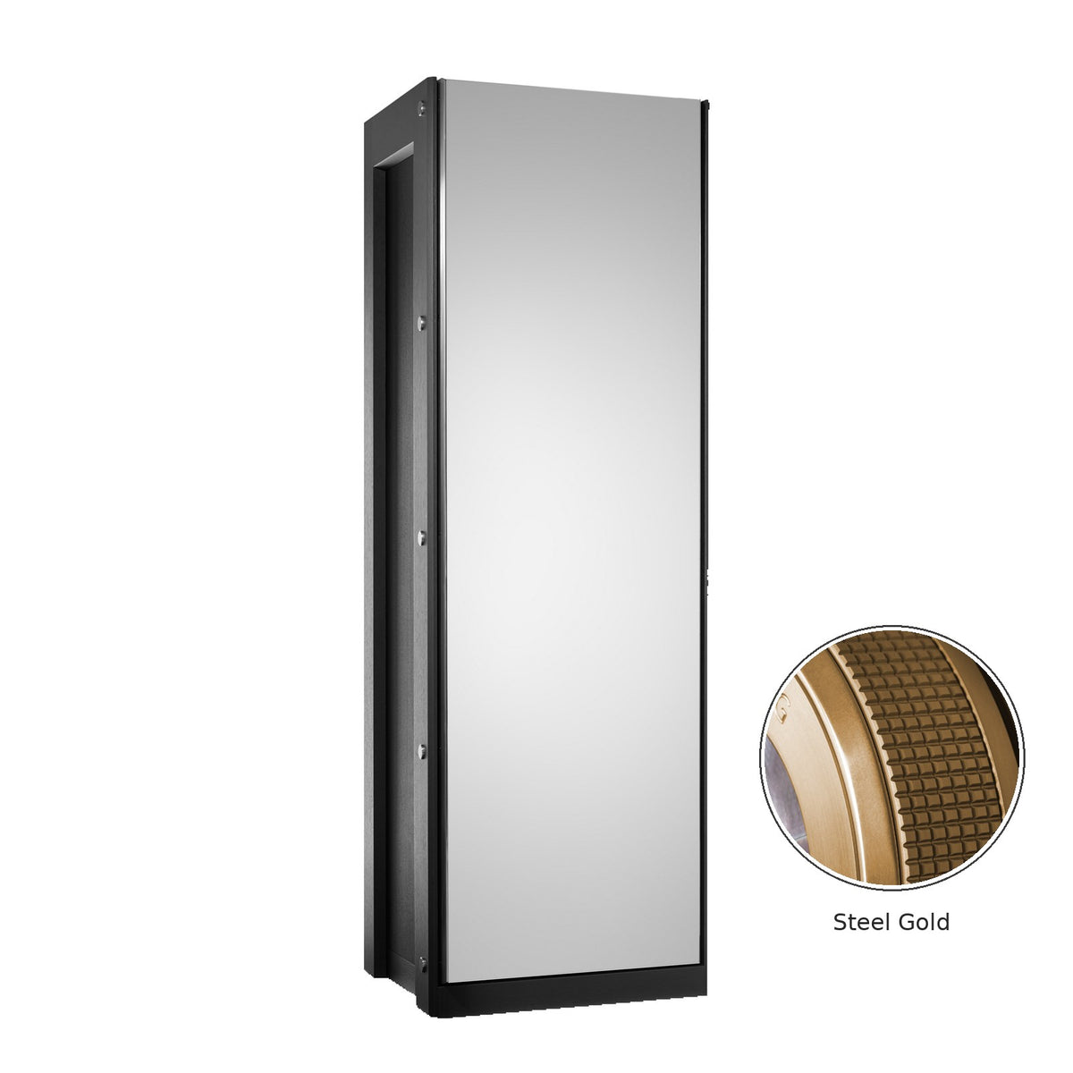 Buben & Zorweg Vision Inbuilt safe with stainless steel gold finish, front view and steel detail