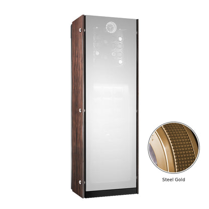 Buben & Zorweg Vision Standalone safe with stainless steel gold finish, front view and steel detail