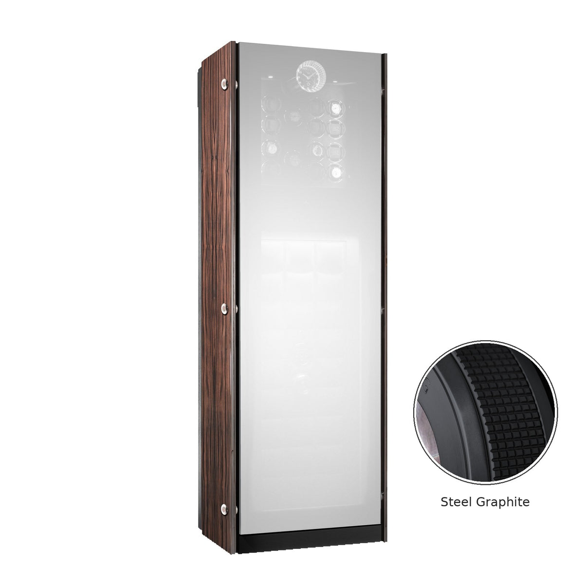 Buben & Zorweg Vision Standalone safe with stainless steel graphite finish, front view and steel detail
